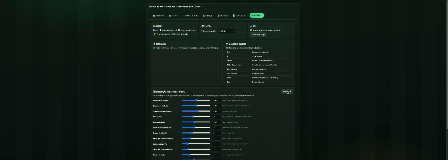 Painel de calibração do motor de partida com sliders para cada parâmetro
