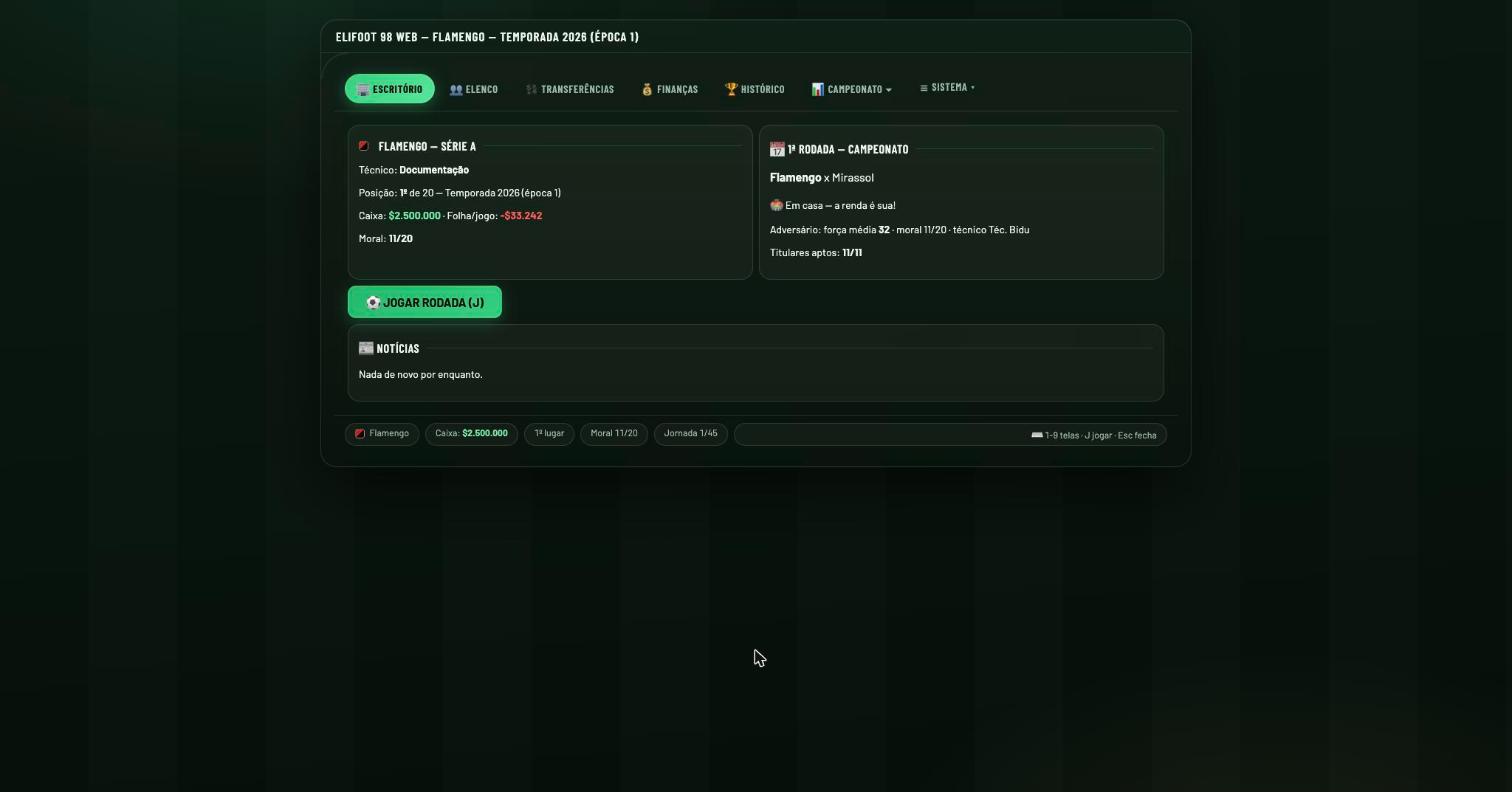 Tela inicial do Escritório mostrando posição na tabela, próximo jogo e botão Jogar Rodada
